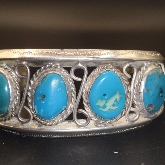 VTG Navajo Sterling Silver Faux Turquoise Cuff Bracelet 80 grams man or woman - Picture 5 of 7